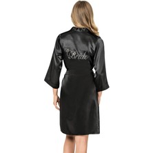 Aria's Closet Arias Closet Siyah Kısa Saten Bride Sabahlık