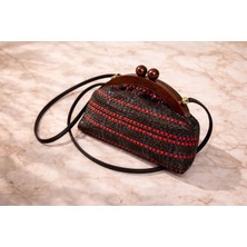 Ahşap Saplı Hasır Dokulu Kadın Abiye & Çapraz Askılı Çanta – Özel Tasarım