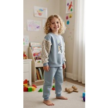 Sinem Çeyiz Pampal 3187 Kız Çocuk Kolları Leopar Peluş Paçası Bantlı Eşofman Takım