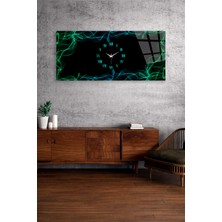 Olinpa Kırılmaz Cam Duvar Saati , Hem Tablo Hem Saat Siyah Neon Yeşil Mavi Tasarım Ev Ofis Hediyesi