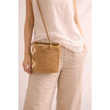 Hasır Görünümlü Kadın Omuz Çantası – Astarlı, Fermuarlı, Çapraz Askılı