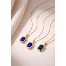 Evas Jewellery Doğal Pırlantalı 925 Gerçek Gümüş Safir Kolye, Kadınlar Için Özel Gün ve Doğum Günü Hediyesi