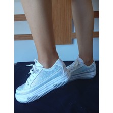 Aesco Kadın Yüksek Taban Rahat Şık Günlük Spor Ayakkabı Beyaz Renk