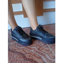 Aesco Kadın Yüksek Taban Rahat Şık Günlük  Spor Ayakkabı Siyah Renk