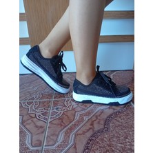 Aesco Kadın Yüksek Taban Rahat Şık Günlük Spor Ayakkabı Siyah Renk