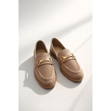 M&B COLLECT Kadın Marie Nud Triko Metal Tokalı Kadın Loafer Günlük Makosen Ayakkabı