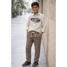 Nanica 9-14 Yaş Arası Müslin Gömlek - Kemerli Oantolon Ikili Takım - Bej-Kahve