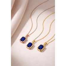 Evas Jewellery Doğal Pırlantalı 925 Gerçek Gümüş Safir Kolye, Kadınlar Için Özel Gün ve Doğum Günü Hediyesi