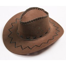 Aesco Bağcıklı Çuk Boy Nubuk Süet Kovboy Şapkası Koyu Kahve Renk