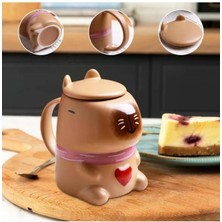 Nirnisa Kapaklı Capybara Kalp Seramik Kupa Bardak Kapibara Sevgiliye Hediye Kulplu Kahve Süt Bardağı Mug Fincan