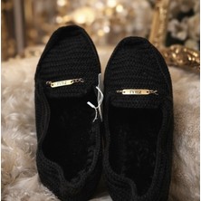 Unisex Siyah Örgü Ev Patiği Kaymaz Taban Rahat Günlük Ev Ayakkabısı