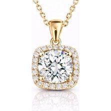 Gumush Gümüş Gold Kare Montür Tek Taş Kolye