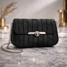 Noire Vela Silver Kilitli Örgü Dokulu Mini Omuz Çantası