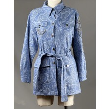 MY312 Mavi Renk Kolu Taşlı Denim Ceket
