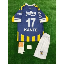 4'lü Set Fene.rbah.çe 2025/2026 Yeni Sezon Kante 17 Numara Sarı Lacivert Iç Saha Çocuk Forma Şort Çorap Bileklik