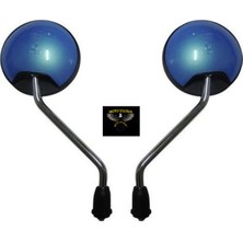 Moto Ulusoy Motorsiklet Scooter Yuvarlak Mavi Ayna Takımı 8 mm