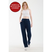 Warasiva Kadın Lacivert Düz Paça Bel Bağlamalı Modal Kumaş Eşofman Altı ( 1.65 Boy ve Altı Için Uygundur)