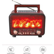 Başkenttekno Şömine Görünümlü Solar Güneş Enerji Ahşap Nostalji Bluetooth USB Sd Mp3 Radyo Müzik Kutusu