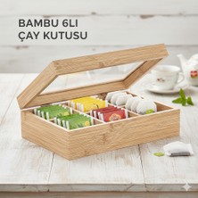 Edenza Bambu 6’lı Çay Kutusu – Cam Kapaklı Bölmeli Çay Saklama Kutusu