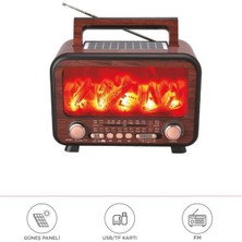 Başkenttekno Şömine Görünümlü Solar Güneş Enerji Ahşap Nostalji Bluetooth USB Sd Mp3 Radyo Müzik Kutusu