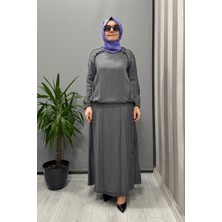 Misswhence Nervürlü Ipek Keten Takım Gri 37009