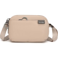 Smart Bags Bej Hafif Kumaş Çok Cepli Küçük Boy Günlük Kadın Çapraz Çanta