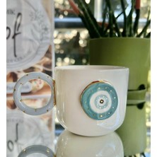 Nof El Yapımı Seramik Gerçek 24K Altın Dekorlu Büyük Nazar Boncuğu Kupa