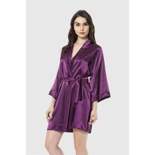 Aria's Closet Arias Closet Mor Kısa Saten Sabahlık