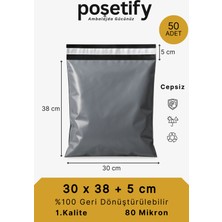 Poşetify Cepsiz Kargo Poşeti | 30x38x5 cm | 50 Adet | Gri | 80 Mikron | Orta Boy