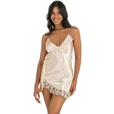 Aesco Arias Closet Fildişi Kısa Saten Gecelik 8229