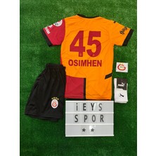 4'lü Set Galatâsarây Iç Saha Sarı Kırmızı Parçalı 45 Numara Osimhen Çocuk Forma Şort Bileklik Çorap
