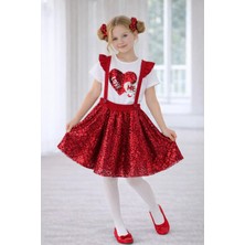 Dıgıl Kids Kız Çocuk Kalp Desenli Askılı T-Shirt Etek Takım