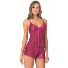 Aria's Closet Arias Closet Vişne Saten Babydoll Şort Takımı