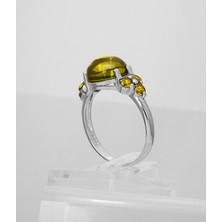 Yıldırım 925 Ayar Gümüş Sarı Kehribar Taşlı Kadın Yüzük - Göz Alıcı Tasarım