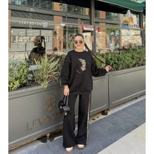 Modiva Mix Leopar Desen Detaylı Oversize Sweatshirt Takım - Tesettüre De Uygun
