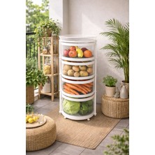 Doremcy 4  Katlı Dönerli Sebzelik Meyvelik Patateslik Soğanlık Metal Depolama Rafı 78×34 cm Çok Amaçlı Mutfak Organizer Siyah-Beyaz-Krem