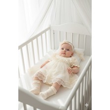 Miniday Baby Kız Bebek Mevlütlük Elbise Yazlık Bandanalı Dantelli Yeni Doğan Hastane Çıkışı Gelinlik Abiye 4010