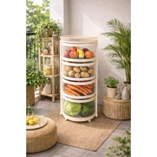 Doremcy 4  Katlı Dönerli Sebzelik Meyvelik Patateslik Soğanlık Metal Depolama Rafı 78×34 cm Çok Amaçlı Mutfak Organizer Siyah-Beyaz-Krem