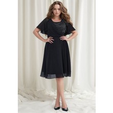 Mamayaga Kadın Taşlı Bisiklet Yaka Belden Oturmalı Şık Abiye Curve Büyük Beden Gece Elbise