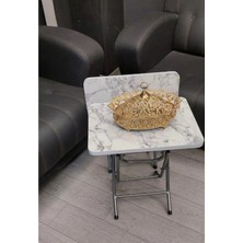 Can Vista Home Katlanabilir Beyaz Mermer Desenli 2'li Zigon Sehpa