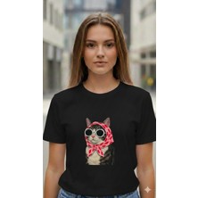 Elif Tarakçı Butik Kedi Figürlü Pamuklu Beyaz Tişört