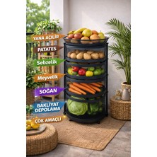 Doremcy 4  Katlı Dönerli Sebzelik Meyvelik Patateslik Soğanlık Metal Depolama Rafı 78×34 cm Çok Amaçlı Mutfak Organizer Siyah-Beyaz-Krem