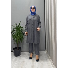 Misswhence Çıtçıtlı Tencel Gömlek Gri 37303