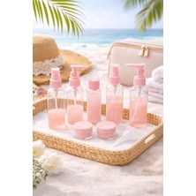 Safestore 10 Parça Özel Çantalı Seyahat Şişe Seti Tatil Seyahat Çantası Krem Şampuan Şişesi