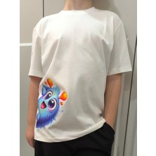 Pidal Giyim Sevimli Canavar Temalı Renkli Baskılı Pamuklu Yumuşak Dokulu Kısa Kollu Unisex Çocuk Tişört