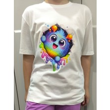 Pidal Giyim Sürpriz Canavar Baskılı Pamuklu Yumuşak Dokulu Kısa Kollu Unisex Çocuk Tişört