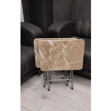 Can Vista Home Katlanabilir Kahve Mermer Desenli 2'li Zigon Sehpa