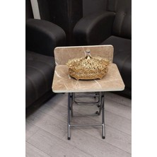 Can Vista Home Katlanabilir Kahve Mermer Desenli 2'li Zigon Sehpa
