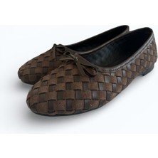 Noliva Kadın Süet ve Suni Deri Mix Dokulu Örgü Desenli Fiyonklu Babet