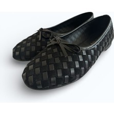 Noliva Kadın Süet ve Suni Deri Mix Dokulu Örgü Desenli Fiyonklu Babet